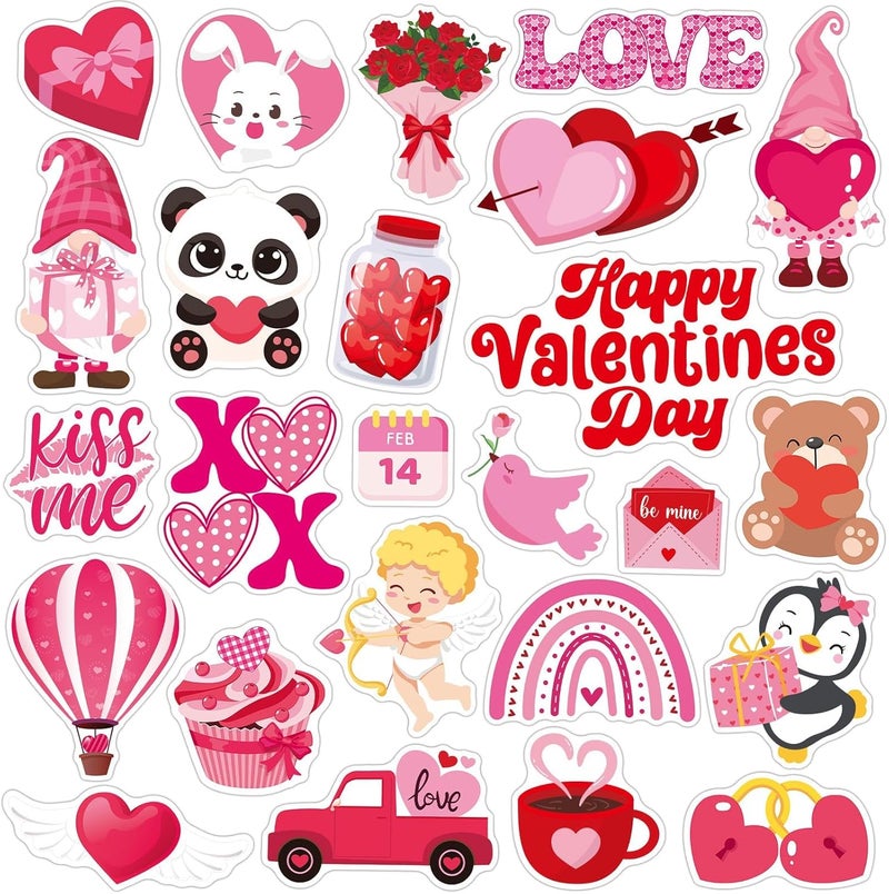 MARFOREVER 50 PCS Valentine's Day Gel Window Clings Stickers Reusable Cartoon Heart Love Rose Thick Gel Clings Decals for Valentine's Day Kids Classroom Party Window Glass Decoration - Image 1